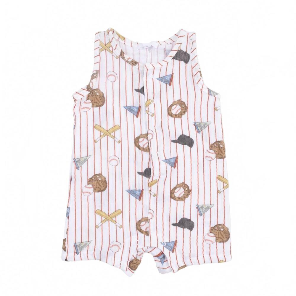 NEW ANGEL DEAR kids vintage baseball stripe muslin sleeveless shortie romper in